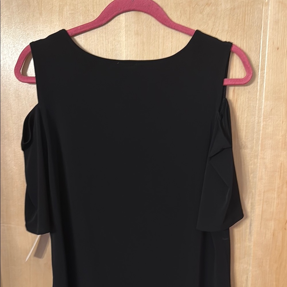 Chico’s Black Asymmetrical Cutout Blouse | Size L | Cold Shoulder Top - Picture 5 of 7